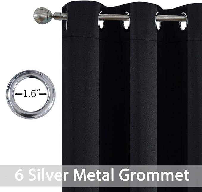 Yakamok Black Room Darkening Grommet Window Drapes Blackout Curtains Thermal Insulated Grommet Curtain Panels for Bedroom, 38W x 84L,One Pair