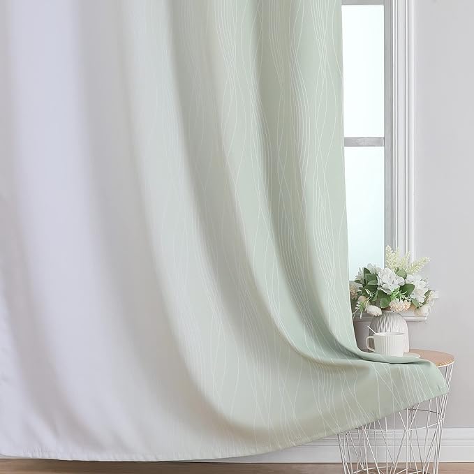 Estelar Textiler Sage Green and Greyish White Blackout Curtains 72 Inch Length 2 Panels Set, Room Darkening Grommet Ombre Curtains for Bedroom, Thermal Insulated Light Blocking Gradient Drapes,52Wx72L