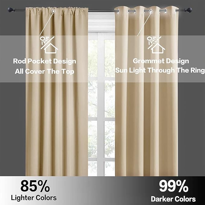 RYB HOME French Door Window Curtain Covering, Rod Pocket Thermal Insulated Privacy Non See Through Drapes for Bathroom Window, Width 29 by Length 45, Biscotti Beige, 2 Panels