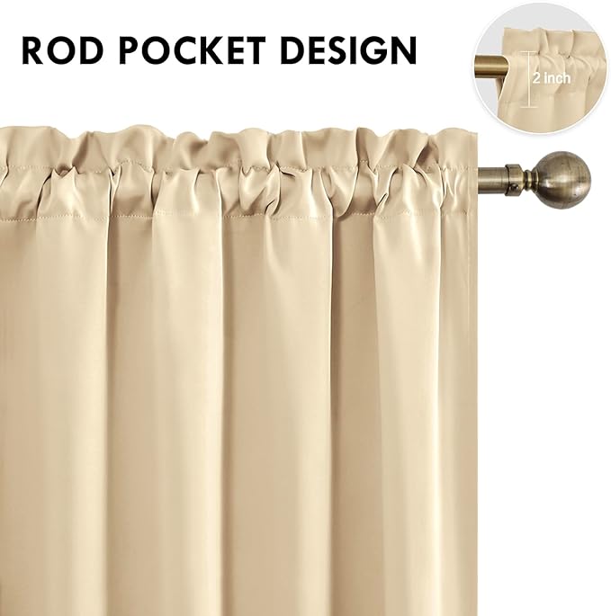 DWCN Beige Blackout Curtains for Bedroom – Rod Pocket Thermal Insulated Energy Saving Drapes for Living Room and Bedroom, W 42 x L 54 Inch, 2 Panels