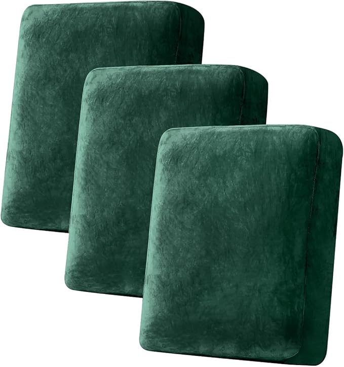 Couch Cover Stretch Velvet Sofa Cushion Cover 3-Piece - Elastic Washable Slipcover for Seat or Backrest, Couch Seat Covers for Sofas (Christmas Green)