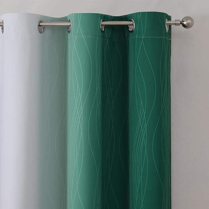 Estelar Textiler Green and Greyish White Ombre Blackout Curtains 54 Inch Length 2 Panels, Full Room Darkening Gradient Drapes for Kitchen, Thermal Insulated Grommet Short Curtains for Bedroom,42Wx54L