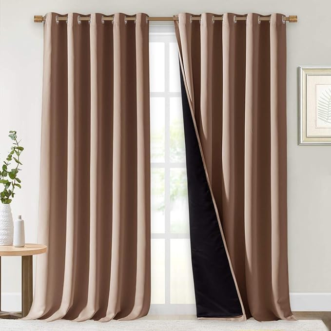 NICETOWN Extra Long Truly Blackout Drapes for Hall and Villa, 100% Blackout Window Curtain Panels with Black Lined for Night Shift Worker, 70-inch Width x 108-inch Length, Cappuccino, 2 Pieces