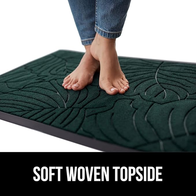 GORILLA GRIP 100% Waterproof All-Season WeatherMAX Doormat US Designed Natural Rubber, Stain and Fade Resistant, Low Profile Indoor Outdoor Door Mats, Easy Clean Patio Mat, 29x17, Green Palm