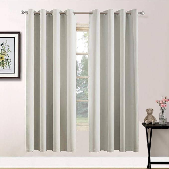 Yakamok Curtains 63 Inch Length Room Darkening Thermal Insulated Soft and Smooth Curtain with Grommet for Living Room(2 Panels,52Wx63L, Light Beige)