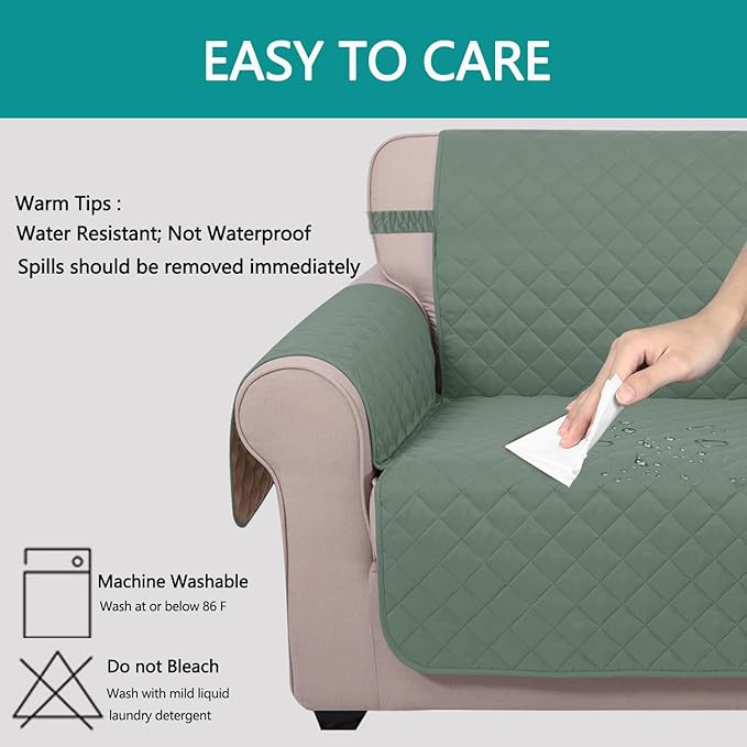U-NICE HOME Reversible Oversized Chair Covers Quilted Water Repellent Pet Protectors with Elastic Straps(28''Armchair, Greyish Green/Taupe)