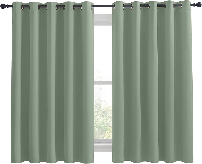 NICETOWN Thermal Insulated Greyish Green Blackout Curtains for Bedroom, Window Treatment Solid Grommet Room Darkening Drape Panels for Bedroom (Set of 2, 70 by 63 inches Long)