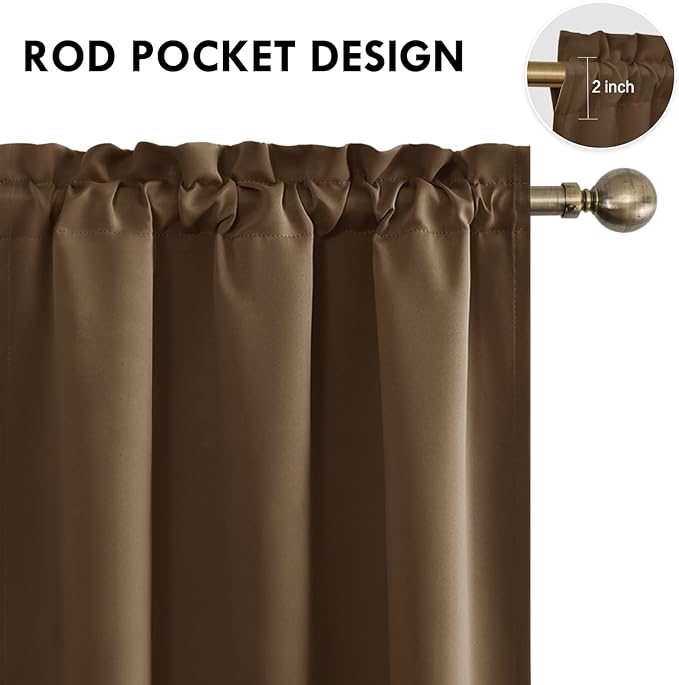 DWCN Brown Blackout Curtains for Bedroom -Rod Pocket Thermal Insulated Room Darkening Drapes for Living Room, W 42 x L 54 Inch, 2 Panels