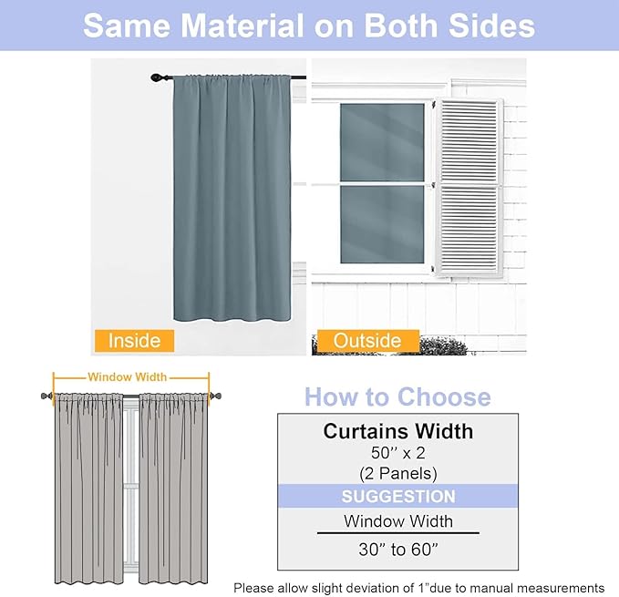 Simplebrand Stone Blue Blackout Curtains for Bedroom 102 Inches Long 2 Panels, Solid Thermal Insulated, Energy Saving Living Room Window Treatment Curtains Blackout Drapes, W50 x L102 Inch, Stone Blue