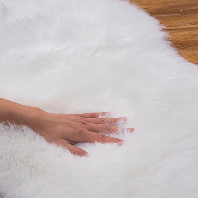 EasyJoy Ultra Soft Fluffy Shaggy Area Rug Faux Fur Rug Chair Cover Seat Pad Fuzzy Area Rug for Bedroom Floor Sofa Living Room (2 x 4 ft Sheepskin, White)