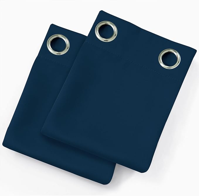 LEMOMO Blackout Curtains 66 x 54 Inch Long Navy Blue Curtains Set of 2 Panels Room Darkening Curtains for Bedroom and Living Room