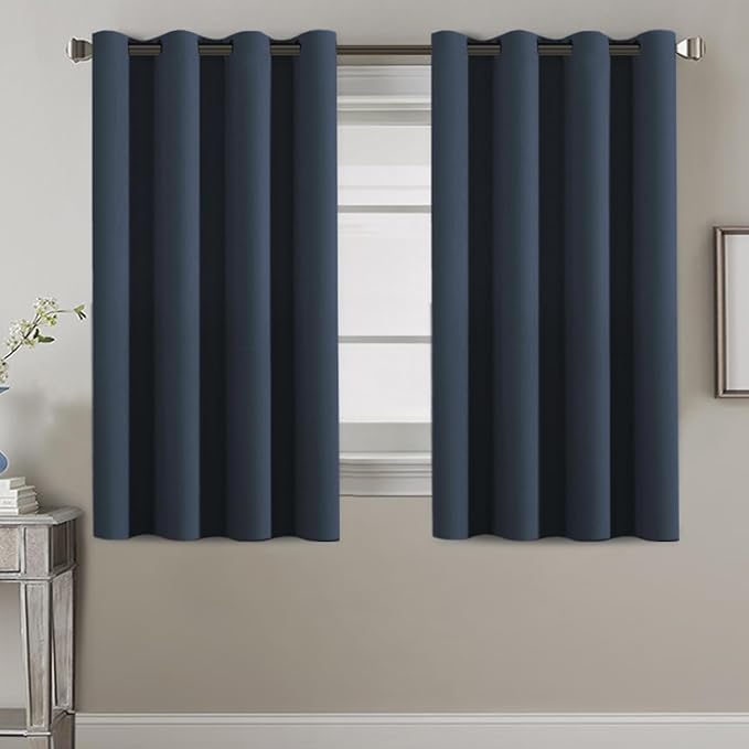H.VERSAILTEX Blackout Curtain for Living Room Thermal Insulated Window Treatment Curtain 54 inch Length Energy Saving Solid Grommet Top Blackout Drape, One Panel, Navy Blue, 52" W x 54" L