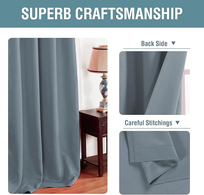 H.VERSAILTEX Blue Curtains/Drapes Blackout for Bedroom Room Darkening Thermal Curtains for Living Room Noise Reducing Sound Proof Solid Grommet Curtain (One Panel, Stone Blue, 52" W x 120" L)
