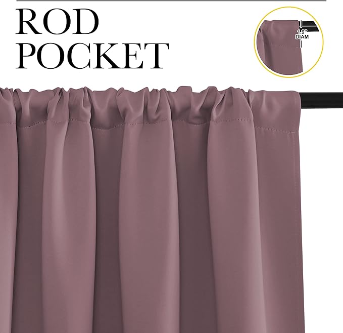 NICETOWN 2 Panels Blackout Curtains, Rod Pocket Window Curtains Room Darkning Drapes for Bedroom/Living Room, Thermal Insulated Solid Draperies for Home Office/Study, 62 by 72-Inch, Dry Rose