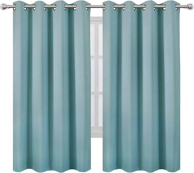 LEMOMO Stone Blue Blackout Curtains 66 x 63 Inch Length/Set of 2 Curtain Panels/Thermal Insulated Room Darkening Blackout Curtains for Bedroom