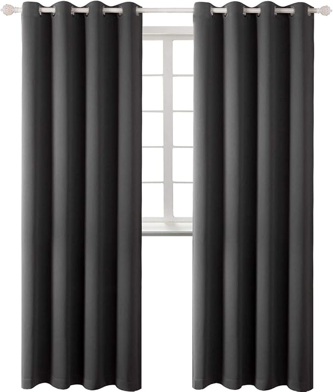 BGment Blackout Curtains for Bedroom - Grommet Thermal Insulated Room Darkening Curtains for Living Room, Set of 2 Panels, Each 55 x 96 Inch, Dark Grey