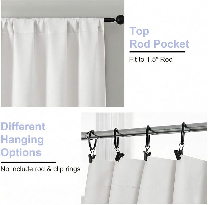Simplebrand Ava Light Beige Light Filtering Curtains for Bedroom 63 Inch Length 2 Panels Set, Privacy Thermal Insulated Rod Pocket Door Window Curtains for Patio French Door Front Door, W40 x L63 Inch