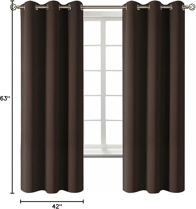 BGment Blackout Curtains for Living Room - Grommet Thermal Insulated Room Darkening Curtains for Bedroom, 2 Panels of 42 x 63 Inch, Brown