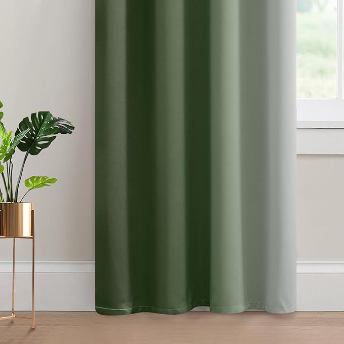 Yakamok Greyish White and Sage Green Ombre Curtains,Light Blocking Curtains,Room Darkening Grommet Window Drapes for Bedroom(Sage Green,52x84 Inch,2 Panels)