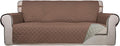 PureFit Reversible Quilted Sofa Cover, Water Resistant Slipcover Furniture Protector, Washable Couch Cover with Non Slip Foam and Elastic Straps for Kids, Dogs, Pets (Large, Brown/Beige)