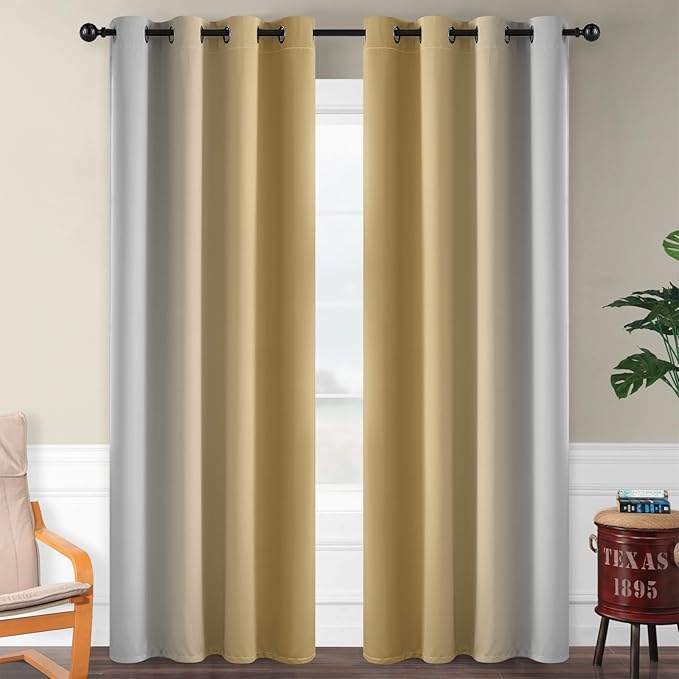 SimpleHome Ombre Room Darkening Curtains 96 inches Length for Bedroom,Grommet Gradient Light Blocking Beige Gradient Window Curtains for Living Room,2 Panels, 52x96 inches
