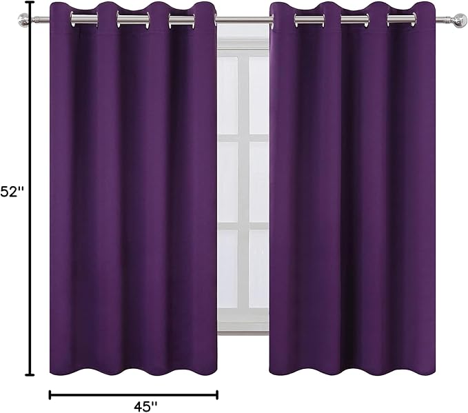 LEMOMO Purple Blackout Curtains/52 x 45 Inch Length Kids Curtains/Set of 2 Panels Grommet Bedroom Curtains for Living Room