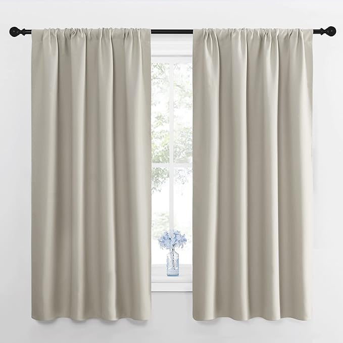 NICETOWN Blackout Curtains for Living Room, Darkening Window Curtain Panels, Easy-Care Solid Thermal Insulated Draperies/Drapes for Daughter Room (Natural, 2 Panels, 42 by 63)