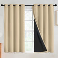 SimpleHome 100% Blackout Curtains for Bedroom,Thermal Insulated Beige Grommet Window Drapes Room Darkening Curtains for Living Room with Black Back,52 x 45 Inch,2 Panels