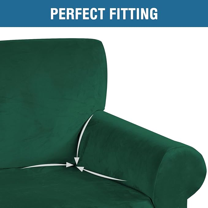 H.VERSAILTEX Stretch Velvet Armchair Cover Couch Covers 1 Cushion Chair Slipcover for Living Room Furniture Cover Crafted from Thick Comfy Rich Velour (Chair 31"-49", Christmas Green)