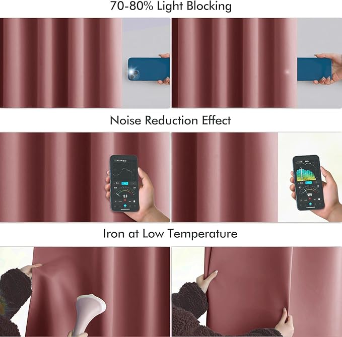 MIULEE Dusty Rose Back Tab Blackout Curtains 120 Inch Long 2 Panels Set for Bedroom, Rod Pocket/Pinch Pleated Extra Long Thermal Insulated Living Room Darkening Light Blocking 10FT Drapes