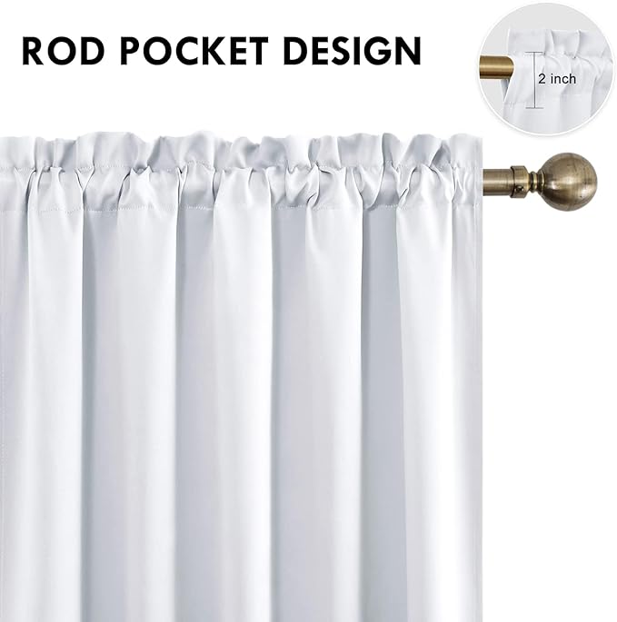 DWCN White Curtains for Living Room Thermal Insulated, Energy Saving & Noise Reducing Bedroom Curtains, White, W 70x L 63 Inch, Set of 2 Rod Pocket Curtain Panels