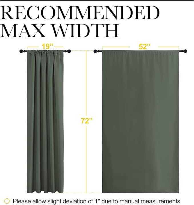 NICETOWN Bedroom Curtains Blackout Draperies - All Season Thermal Insulated Solid Rod Pocket Top Blackout Curtains/Drapes for Kid's Room (Dark Mallard, 1 Pair, 52 x 72 Inch)