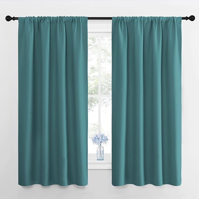 NICETOWN Kitchen Curtains, Short Blackout Curtains & Drapes, Sea Teal, 42" Wide by 54" Long, 2 PCs, Thermal Insulated Blackout Curtain Panels for Kids Room, Play Room
