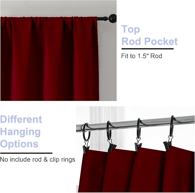 Simplebrand Ava Red Blackout Curtains for Bedroom 84 Inch Length 2 Panels Set, Solid Thermal Insulated Privacy Nursery Window Treatment Curtains Blackout Drapes, W40 x L84 Inch, Red
