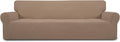Easy-Going Stretch 4 Seater Sofa Slipcover 1-Piece Sofa Cover Furniture Protector Couch Soft with Elastic Bottom for Kids, Polyester Spandex Jacquard Fabric Small Checks Camel