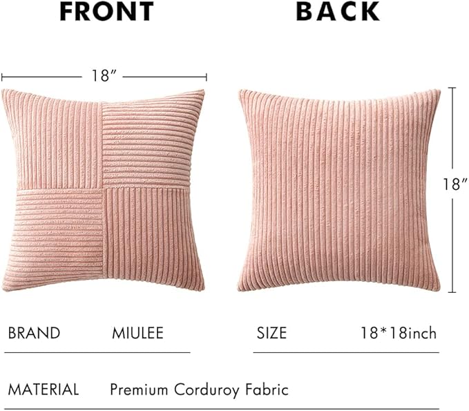 MIULEE Pink Decorative Throw Pillow Covers 18x18 Inch for Couch Bed Sofa Valentines Day Pack of 2 Boho Farmhouse Throw Pillows Soft Cross Corduroy Patchwork Textured Cushion Cases
