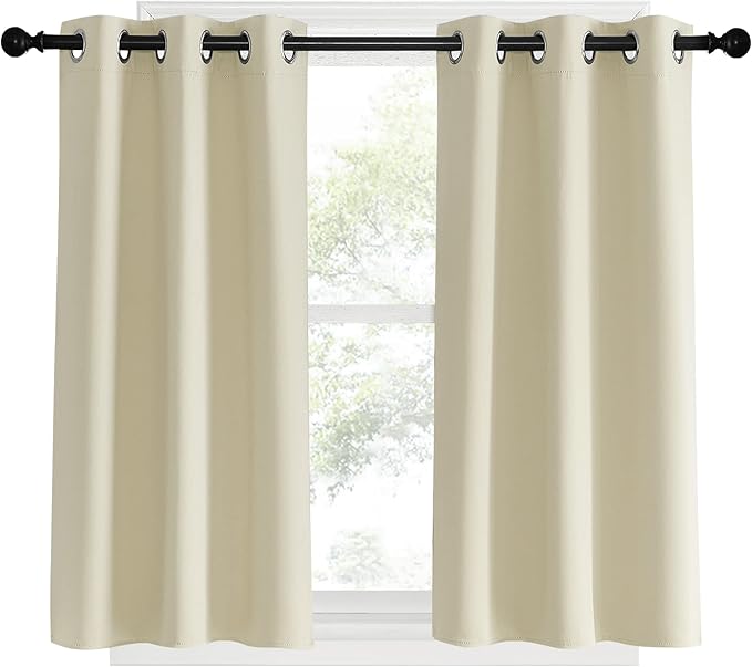 NICETOWN Blackout Beige Curtains and Drapes, Beigs, Set of 2, W34 x L40, Window Treatment Thermal Insulated Solid Grommet Blackout Draperies for Kitchen/Cafe