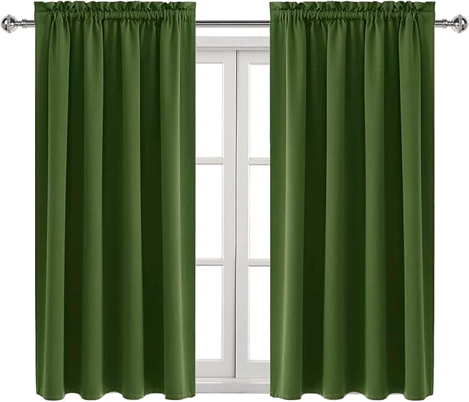 DWCN Olive Green Room Darkening Blackout Curtains - Thermal Insulated Privacy Energy Saving Window Curtain Drapes 38 x 54 inch Length, Set of 2 Bedroom Living Room Curtains
