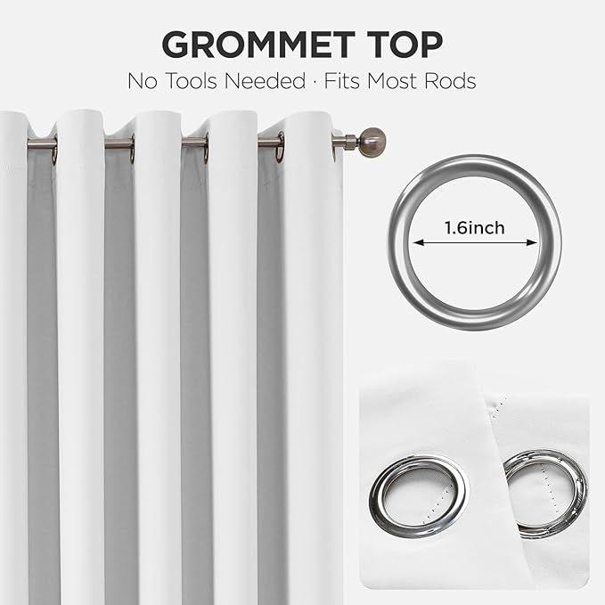 Joydeco Blackout Patio Sliding Door Curtains 90 Inches Long, Grommet Privacy Room Divider Curtains, Extra Wide Thermal Blackout Drapes for Bedroom Living Room (Pure White, 100Wx90L, 1 Panel)
