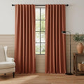 RYB HOME 100% Blackout Linen Textured Curtains 108 inches Long, Insulating Privacy Energy Saving for Bedroom Living Room Window Office Theater Patio Door, W 52 x L 108 in, Terracotta, 2 Panels