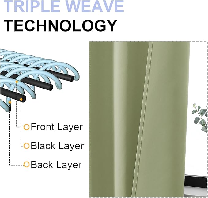 Simplebrand Ava Sage Green Short 30 Inches Blackout Curtain 2 Panels Set, Half Window Rod Pocket Privacy Curtain Tiers for Kitchen, Curtains Blackout for Bathroom Shades, W30 x L30 Inch, Sage Green