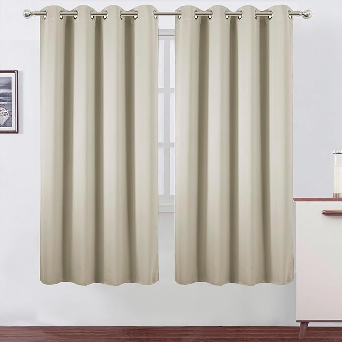 LEMOMO Blackout Curtains 66 x 72 Inch Long Light Beige Curtains Set of 2 Panels Room Darkening Curtains for Bedroom and Living Room