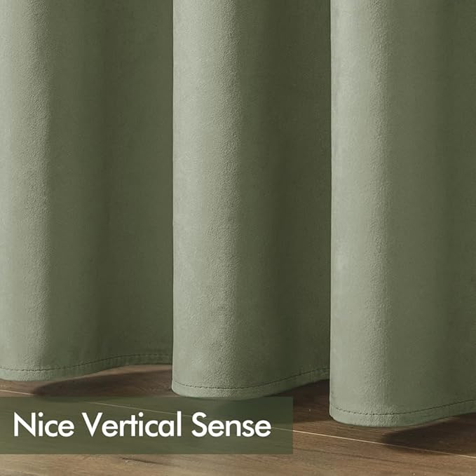 MIULEE Sage Green Elegant Grommet Curtains Thermal Insulated Soundproof Room Darkening Long Black Out Drapes for Classical Living Room Bedroom Decor 52 x 96 Inch Length Set of 2