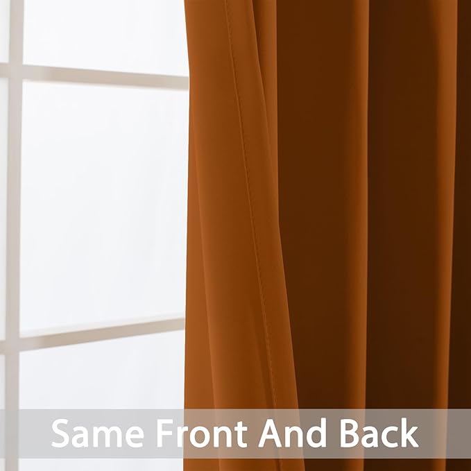 Yakamok Blackout Curtains for Bedroom,Thermal Insulated Blackout Grommet Top Drapes for Living Room, Burnt Orange,38x84 Inch, 2 Panels