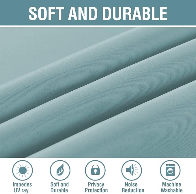 H.VERSAILTEX Blackout Curtain for Living Room Thermal Insulated Window Treatment Curtain Extra Long 96 inch Length Energy Saving Solid Grommet Top Blackout Drape, One Panel, Mineral Blue, 52"W x 96"L