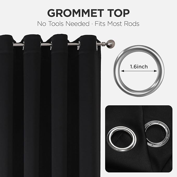 Joydeco Blackout Door Curtain for Doorway Privacy 90 Inches Long, Grommet Closet Curtain for Open Closet, Room Divider for Bedroom Living Room (Black, 52Wx90L, 1 Panel)