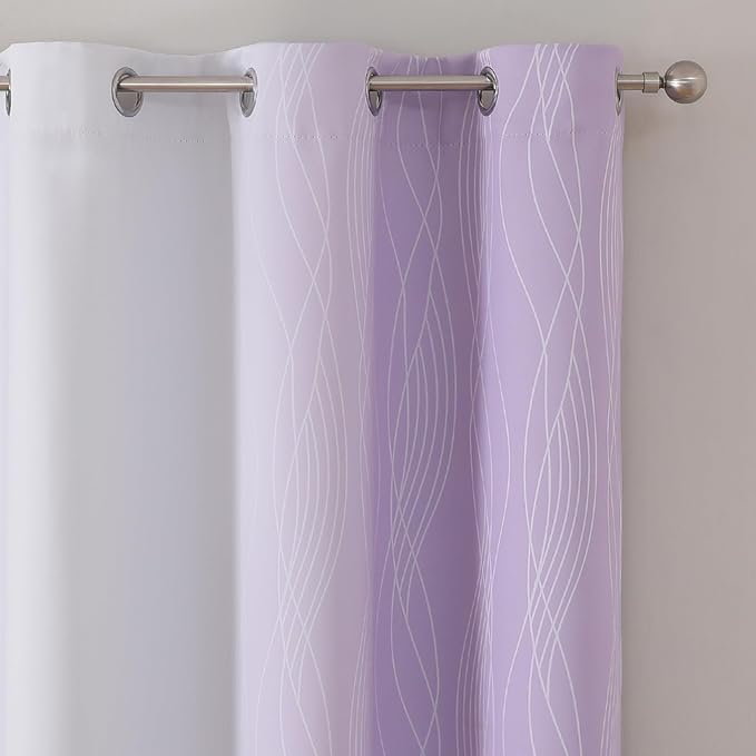 Estelar Textiler Lilac and Greyish White Ombre Blackout Curtains 72 Inches Length for Bedroom, Thermal Insulated Light Blocking Grommet Gradient Blackout Drapes for Living Room, 42Wx72L, 2 Panels