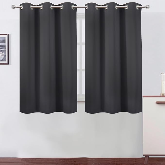 LEMOMO Dark Grey Blackout Curtains 42 x 54 Inch Length Set of 2 Panels Grommet Bedroom Curtains for Living Room