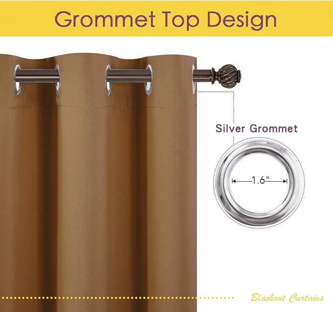 NICETOWN Sleek Blackout Curtains 45 inches Length for Small Windows, Noise Reducing and Block Draft Panels for Door Doorway Laundry Office Luxury Decor Theme (2 Panels, Gold Brown, W42 x L45 -Inch)
