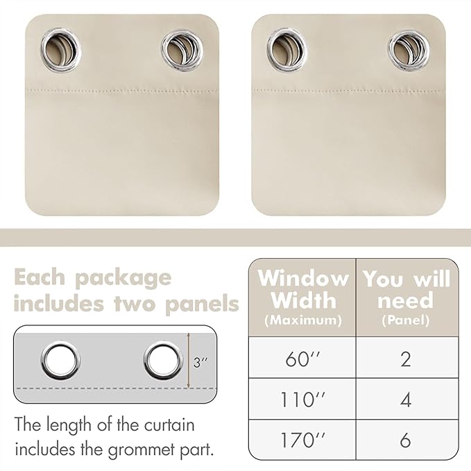 MIULEE Blackout Curtains for Bedroom Living Room Thermal Insulated Room Darkening Grommet Top Solid Light Blocking Drapery Set of 2 Window Panels 52 x 72 Inches Birch